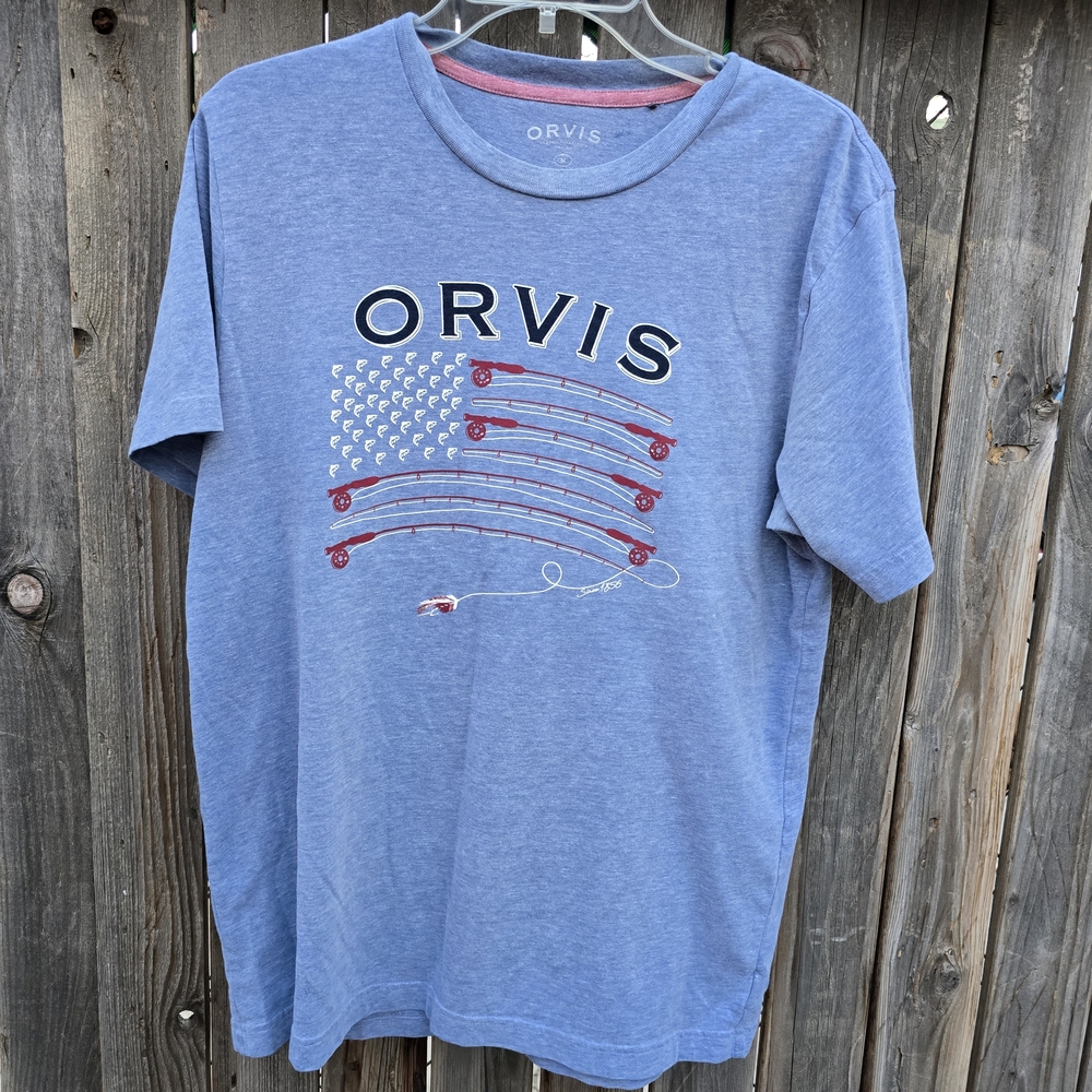 Orvis Classic Men's Blue Graphic Flag T-Shirt Size M